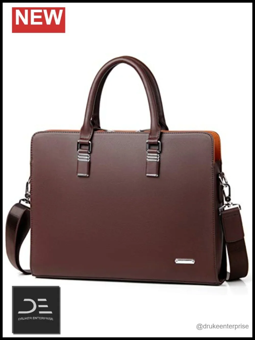 Leather Briefcase Laptop Bag for Men with Padded Handle Shoulder Strap